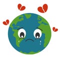Sad earth crying with breaking heart concept illustration Royalty Free Stock Photo