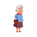 sad elderly woman waiting tram on stop cartoon vector Royalty Free Stock Photo