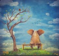 Sad elephant sitting on a bench Royalty Free Stock Photo