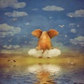 Sad elephant sitting on cloud Royalty Free Stock Photo