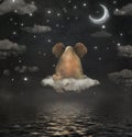 Sad elephant sitting on cloud in sky Royalty Free Stock Photo