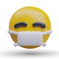 Sad emoticon with white medical mask. Sick character, patient