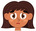 Sad emotion face. Little girl clipart with emotional expression