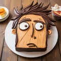 Sad Expression Brownies Face Cake: A Comic Cartoon Style 2d Cake With Horse Theme