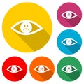 Sad Eye sign sticker, Smile Icon, color icon with long shadow