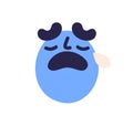 Sad Face Avatar Crying. Abstract Upset Emoticon Weeping, Shedding Tears In Grief, Sorrow. Unhappy Emoji With Emotion Of