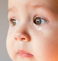 Sad face baby. A tear on the face Royalty Free Stock Photo