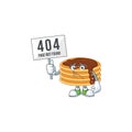 Sad face of chocolate cream pancake cartoon character raised up 404 boards