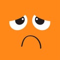 Sad face emotion. Big eyes, hurt mouse. Square head. Happy Halloween card. Flat design style Orange background.