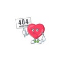 Sad face of heart medical notification cartoon character raised up 404 boards