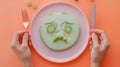 The sad vegetable face on plate.AI generated image Royalty Free Stock Photo