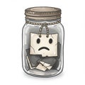 Sad Face on Paper in Glass Jar Vector Graphic Isolated on White Background Royalty Free Stock Photo