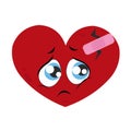 Sad face. Sad heart face. Crying face. Lonely Valentine`s day romantic greeting card