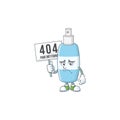 Sad face of spray hand sanitizer cartoon character raised up 404 boards