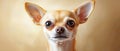 A sad-faced Chihuaha in yellow background gazes at the camera Royalty Free Stock Photo