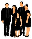 Sad family on cemetery or graveyard mourning deceased relative silhouette. Featuring People Weeping at a Funeral Service vector