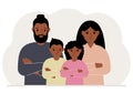 A sad family of mom dad and two children. Concept of family problems, psychological help or conflict.