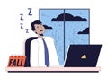 SAD fatigue workplace line cartoon flat illustration