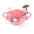 Sad female cartoon uterus. Suffering of diseased human reproductive organ. Cute character crying and asking for help