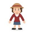 Sad Female Farmer Cartoon Character