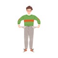 Sad Freckled Man Standing with Empty Pockets Vector Illustration