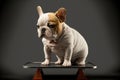 sad French bulldog on weight scale. Generative AI