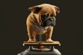 sad French bulldog on weight scale. Generative AI