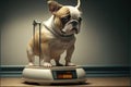 sad French bulldog on weight scale. Generative AI
