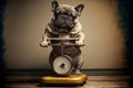 sad French bulldog on weight scale. Generative AI