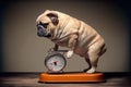 sad French bulldog on weight scale. Generative AI