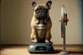 sad French bulldog on weight scale. Generative AI