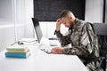 Sad Frustrated Military Veteran Student Doing Test