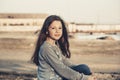 Sad girl on the beach 2017 Royalty Free Stock Photo