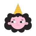 Sad girl birthday hat 2D linear vector avatar illustration Royalty Free Stock Photo