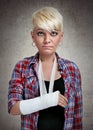 Sad girl with a broken arm Royalty Free Stock Photo