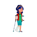 sad girl with broken leg walking on crutches cartoon vector Royalty Free Stock Photo