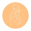 Sad girl crying color line illustration