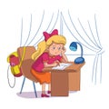 Sad girl doing homework at home, tired schoolgirl Royalty Free Stock Photo