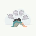 Sad girl full of sorrow with speech bubbles vector illustration