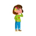 sad girl kid choosing beauty accessory in shop cartoon vector