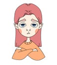 Sad girl with red colored hair - vector illustration