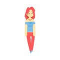 Sad Girl With Red Hair Walking Feeling Blue, Part Of Depressed Female Cartoon Characters Series Royalty Free Stock Photo