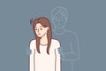 Sad girl with silhouette of man hugging beloved for concept of breaking up with boyfriend