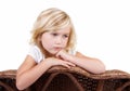 Sad girl sitting in chair Royalty Free Stock Photo