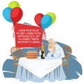 Sad grandpa at fun party. Unhappy senior man at birthday. Funny people Royalty Free Stock Photo