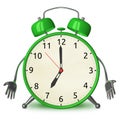 Sad green alarm clock character