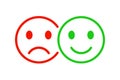 Sad and happy faces line icon, feedback cartoon emoticons signs, rating - vector