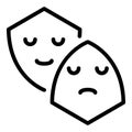 Sad and happy mask icon, outline style