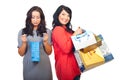 Sad and happy women at shopping Royalty Free Stock Photo