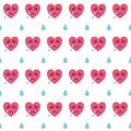 Sad heart artoon seamless pattern